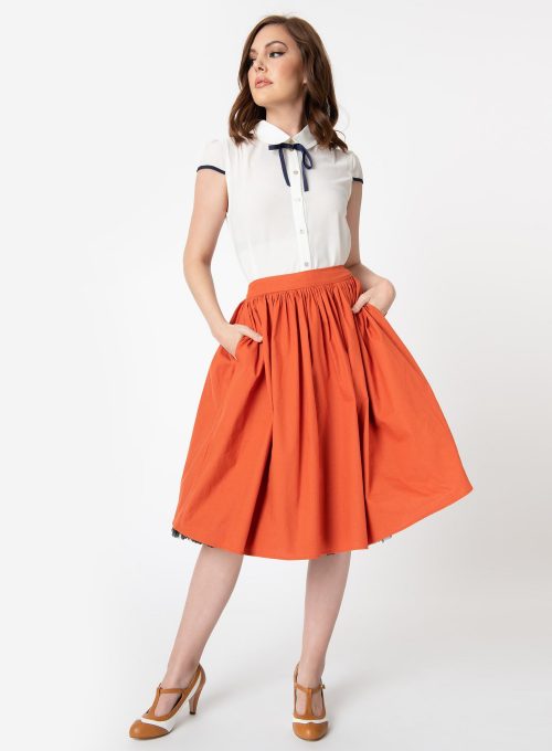 Collectif 1950s Style Burnt Orange Jasmine Swing Skirt
