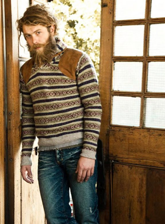 pánský pletený svetr se vzorem a džíny PRPS Goods and Company