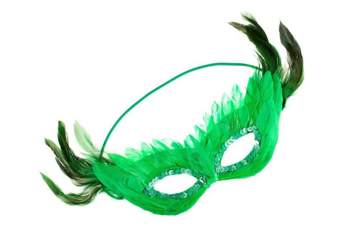 zelená maska z peří H&M