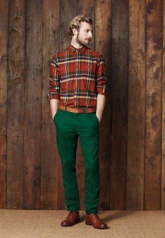 pánská kostkovaná košile a zelené kalhoty Ben Sherman