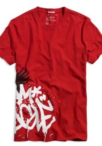 pánské červené triko s potiskem American Eagle, typ Graffiti ($ 11.95)